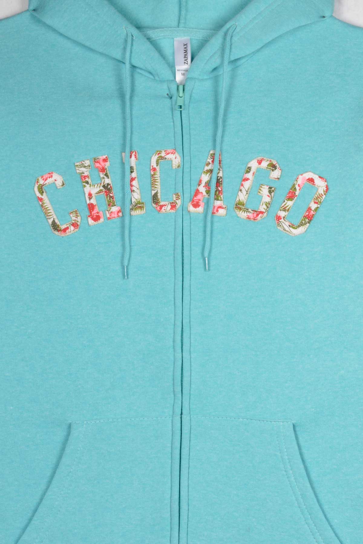 Embroidery Chicago zipper hoodie with varsity patch letters