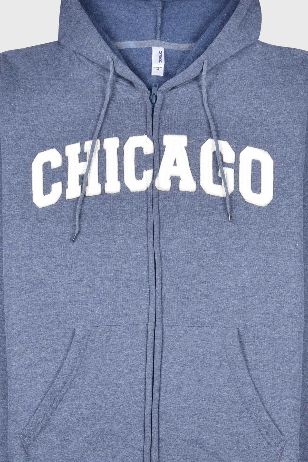 Patch letter zip up hoodie with Chicago embroidery