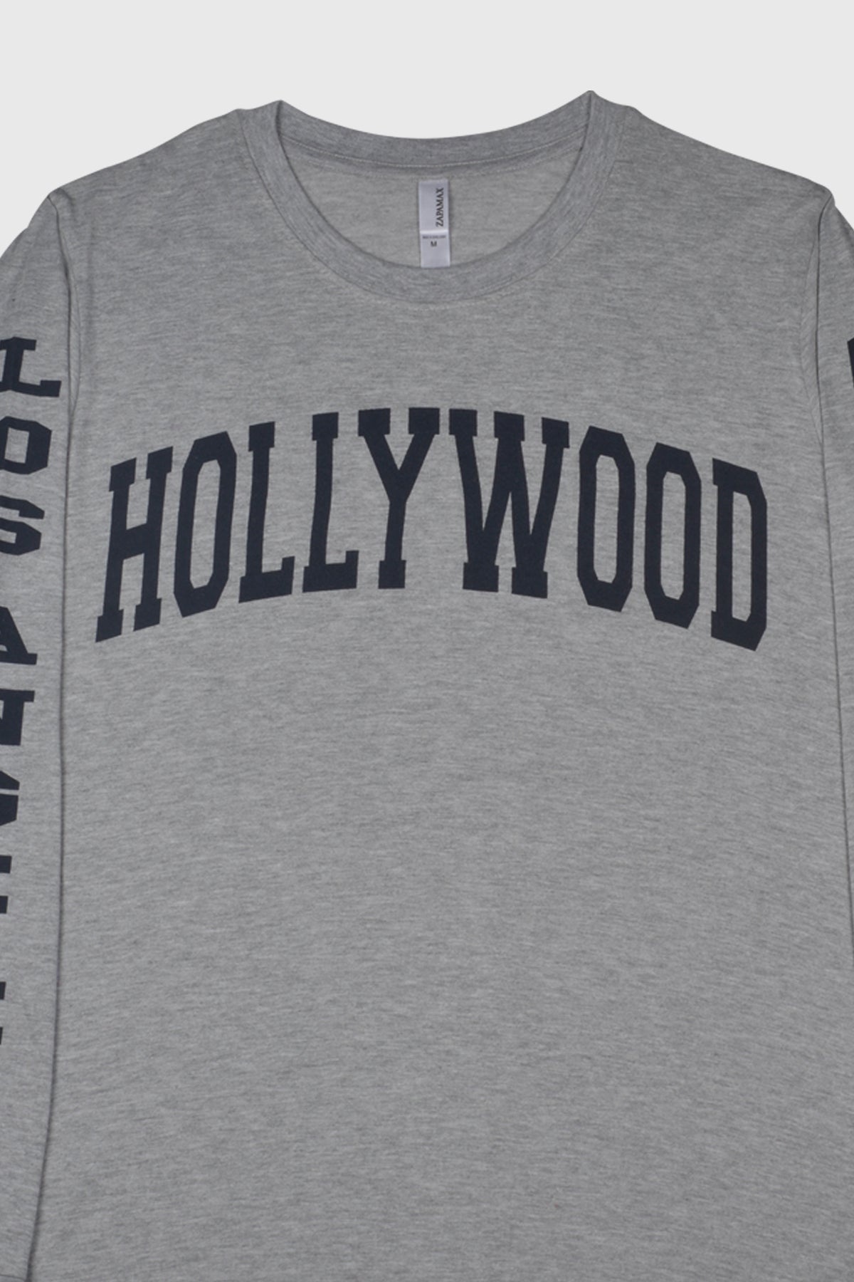 Hollywood t shirt has crew neck, long sleeves, preshrunk jersey. Men's long sleeve LA t shirt is cotton, soft & comfy.